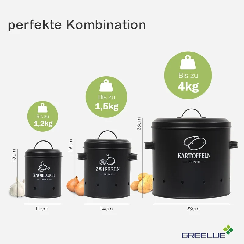 Premium Kartoffel Aufbewahrungsbox [3er Set], Kartoffeln, Zwiebeln und Knoblauch Aufbewahrung, Hält Gemüse Länger Frisch