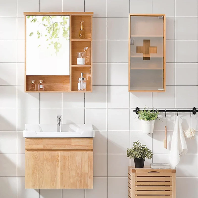 Medikamentenschrank & Medizinschrank aus Bambus, hängeschrank, Hausapotheke, Erste Hilfe Schrank,Glastür mit Magnetverschluss，Arzneischrank 4 Fächer，12T x 27B x 57H cm