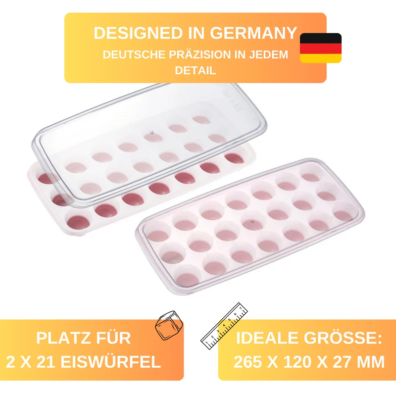 Thiru Eiswürfelform 2er Set mit Deckel, spülmaschinengeeignet, flexibler Formboden, Deckel