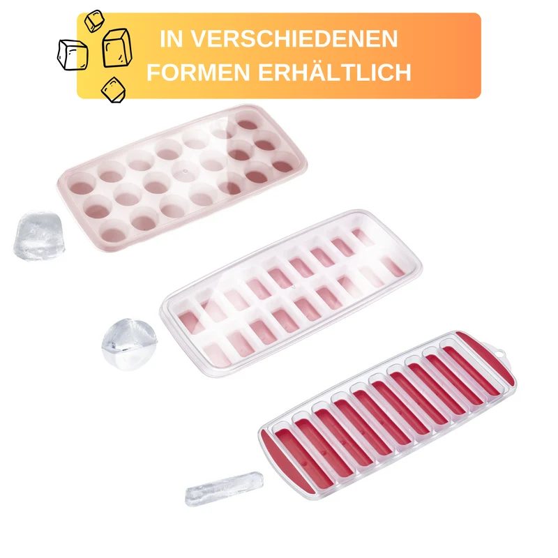 Thiru Eiswürfelform 2er Set mit Deckel, spülmaschinengeeignet, flexibler Formboden, Deckel