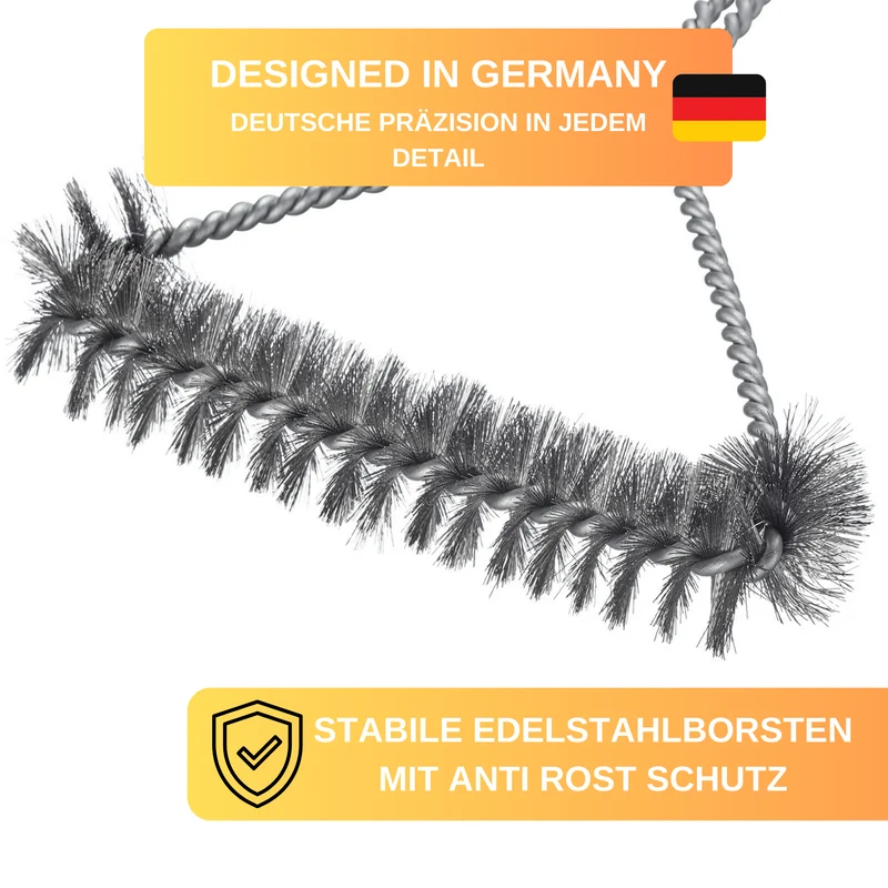 Thiru Grillbürste mit stabilen Edelststahlborsten, Ergonomischer Griff, inklusive Bändchen zum Aufhängen