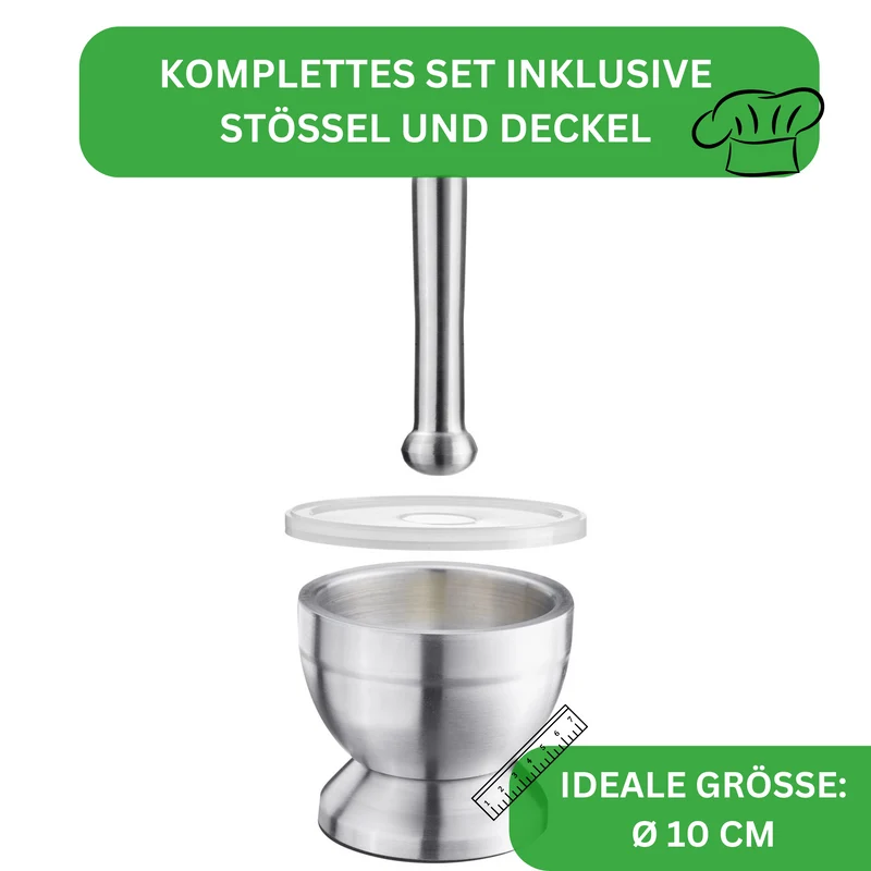 Thiru Mörser Premium – Gewürze & Kräuter schonend zerstoßen, pflegeleicht, in Edelstahl / Granit / Marmor