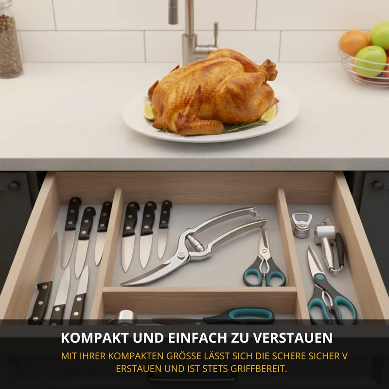 Thiru Geflügelschere Premium Küchenschere mit Federmechanismus für Rechts- und Linkshänder, Aufbewahrungshülle