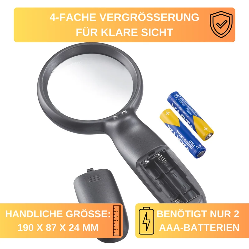 Thiru Leuchtlupe mit Leselampe für 4-fache Vergrößerung