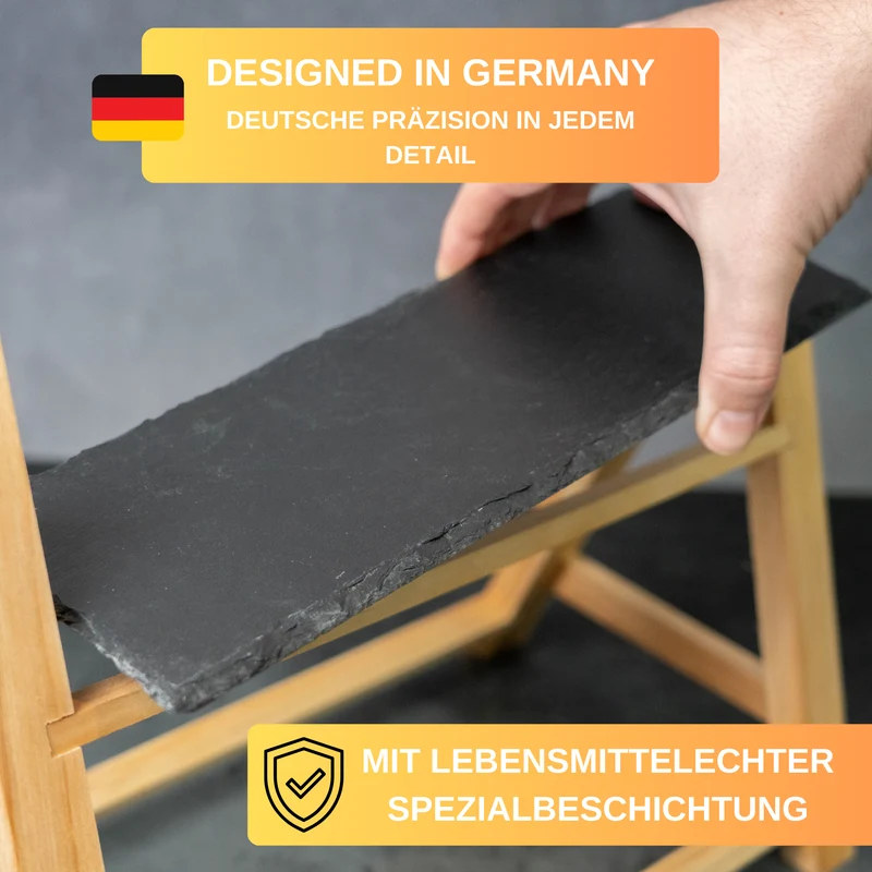 Thiru Etagere 2-stufig mit fett- und wasserdichten Naturschiefer-Platten mit lebensmittelechter Spezialbeschichtung
