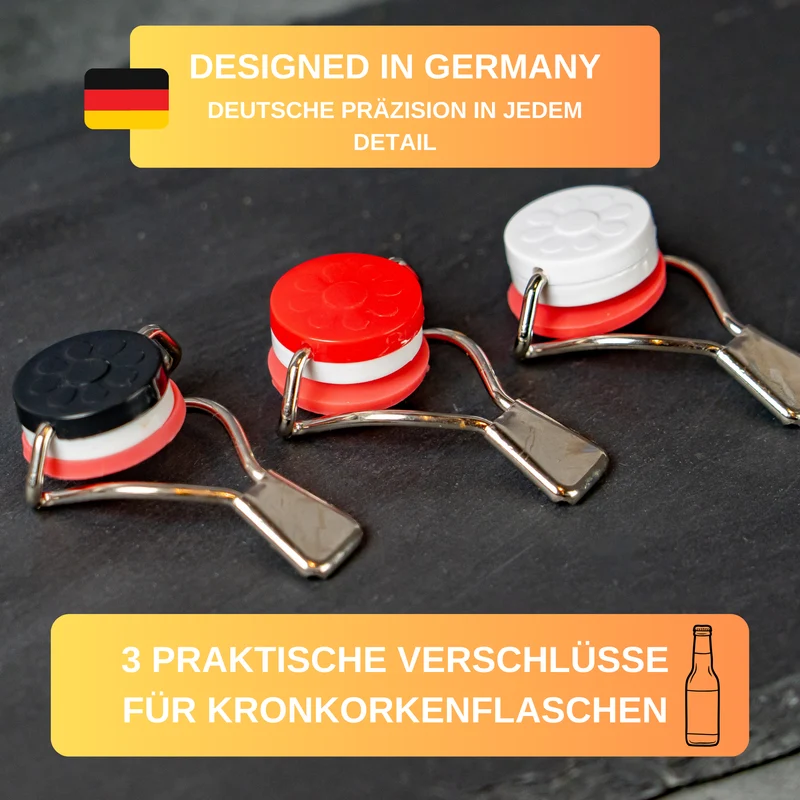 Thiru Flaschenverschluss 3er Set mit Hebel und Silikondichtung aus rostfreiem Stahl zum Verschließen von Kronkorkenflaschen