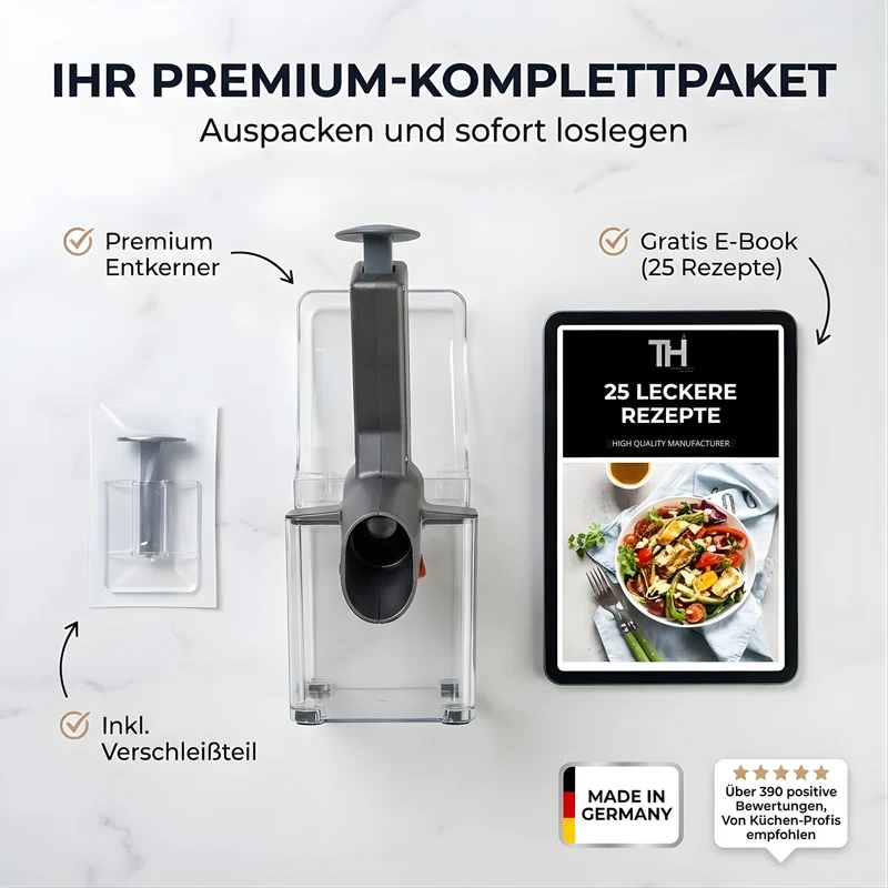 Thiru Entkerner für Kirschen mit hoher Entkernleistung, bis zu 15 kg/h, Kirschentkerner, Made in Germany, hohe Entkernleistung (bis zu 15 kg/h)