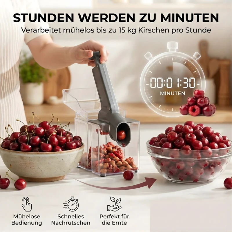 Thiru Entkerner für Kirschen mit hoher Entkernleistung, bis zu 15 kg/h, Kirschentkerner, Made in Germany, hohe Entkernleistung (bis zu 15 kg/h)
