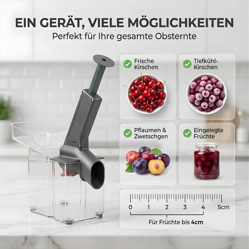 Thiru Entkerner für Kirschen mit hoher Entkernleistung, bis zu 15 kg/h, Kirschentkerner, Made in Germany, hohe Entkernleistung (bis zu 15 kg/h)