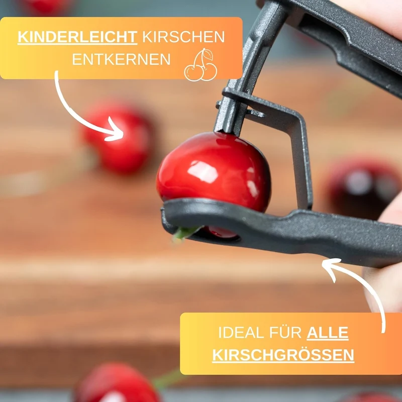 Thiru Entkerner mit robustem sternförmigen Entkernstößel, Kirschentkerner, Made in Germany, robuster Entkernstößel, auch für Kirschen mit Stiel