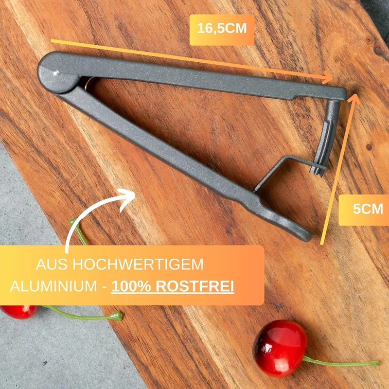 Thiru Entkerner mit robustem sternförmigen Entkernstößel, Kirschentkerner, Made in Germany, robuster Entkernstößel, auch für Kirschen mit Stiel