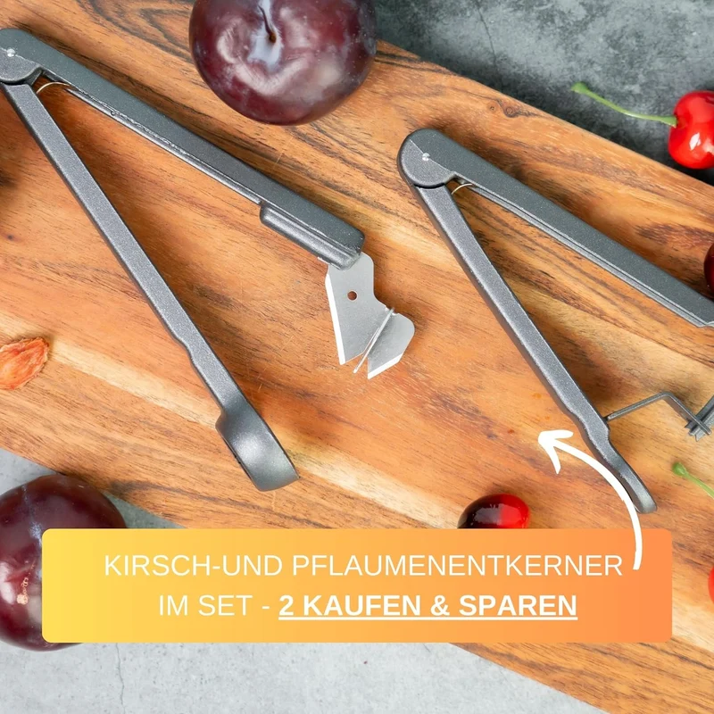 Thiru Entkerner mit robustem sternförmigen Entkernstößel, Kirschentkerner, Made in Germany, robuster Entkernstößel, auch für Kirschen mit Stiel