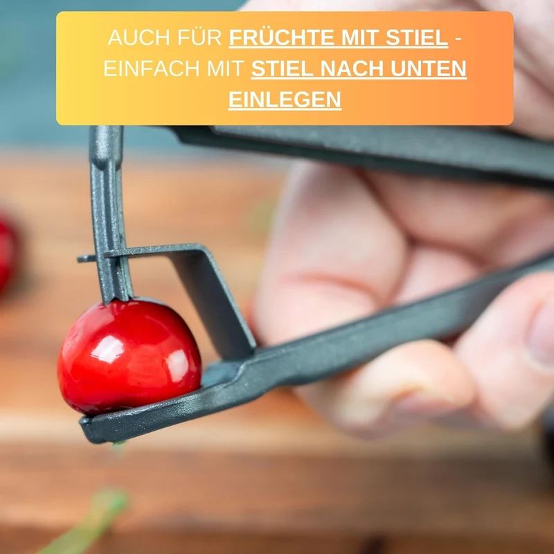 Thiru Entkerner mit robustem sternförmigen Entkernstößel, Kirschentkerner, Made in Germany, robuster Entkernstößel, auch für Kirschen mit Stiel