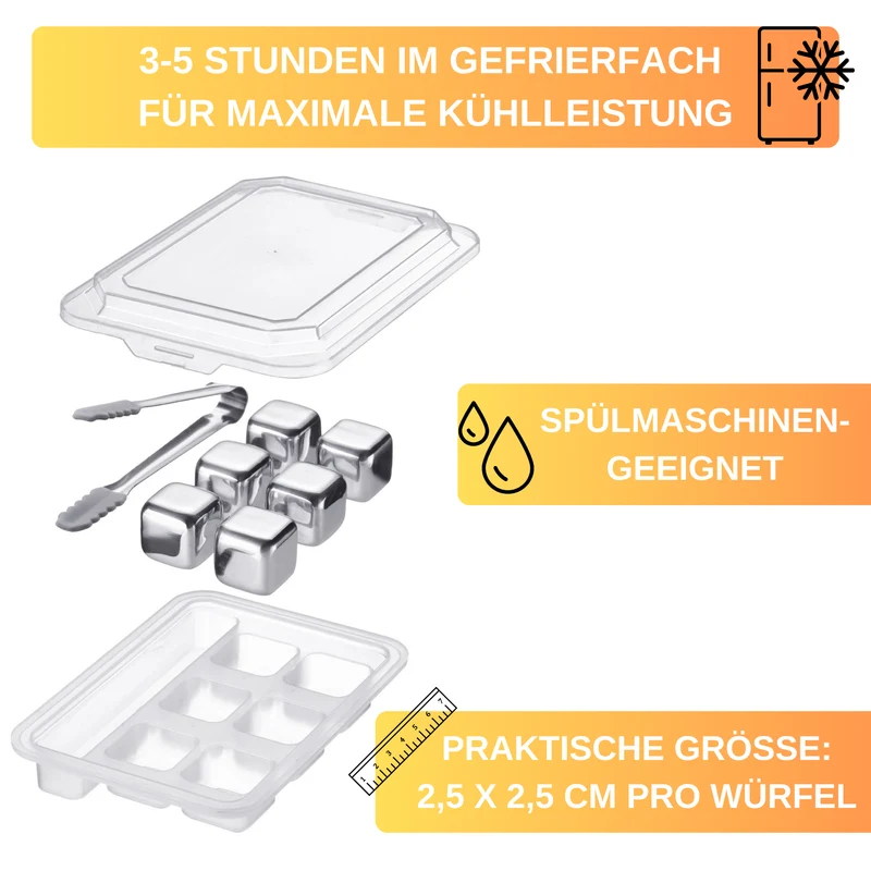 Thiru Eiswürfel-Steine aus lebensmittelechtem Edelstahl, 7-tlg. Set inklusive Zange