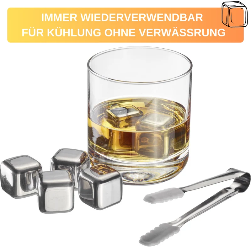 Thiru Eiswürfel-Steine aus lebensmittelechtem Edelstahl, 7-tlg. Set inklusive Zange