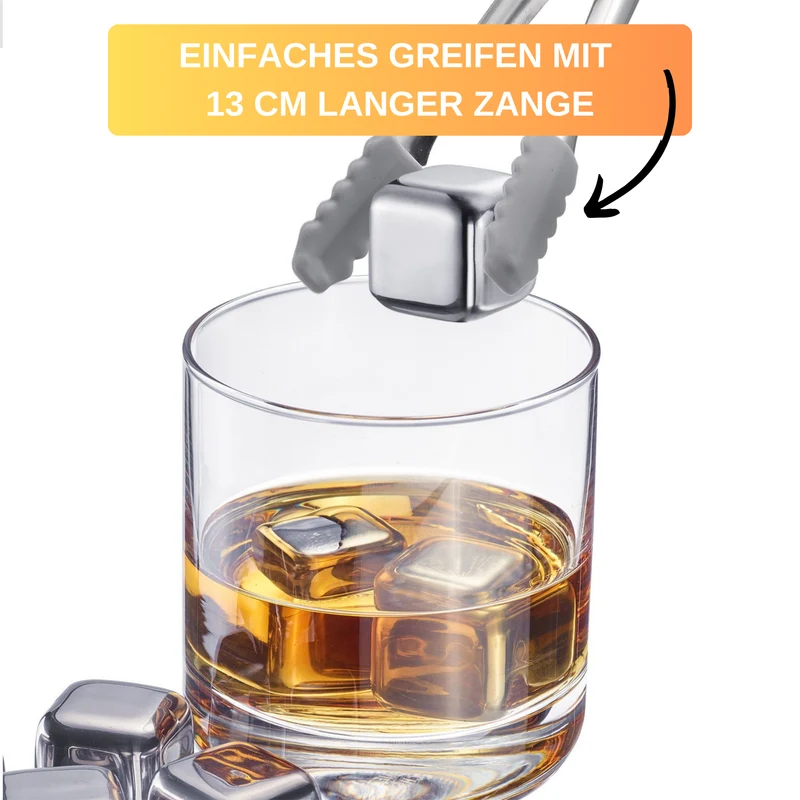 Thiru Eiswürfel-Steine aus lebensmittelechtem Edelstahl, 7-tlg. Set inklusive Zange