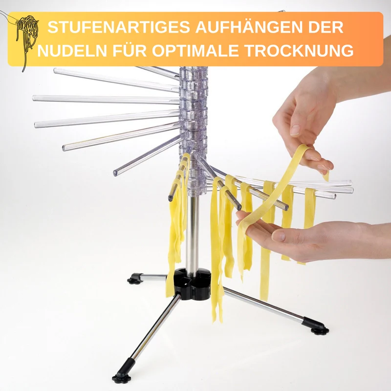 Thiru Nudeltrockner für bis zu 2 kg Pasta mit Transport-Stab, platzsparend zusammenklappbar