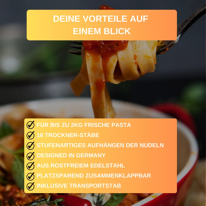 Thiru Nudeltrockner für bis zu 2 kg Pasta mit Transport-Stab, platzsparend zusammenklappbar