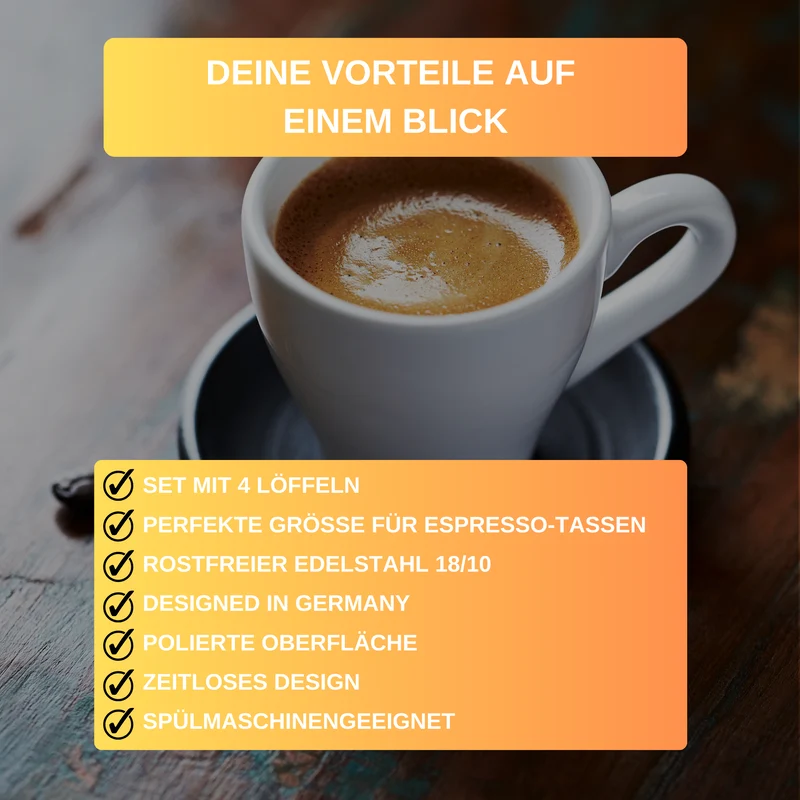 Thiru Kaffeelöffel 4er Set aus rostfreiem Edelstahl 18/10 mit polierter Oberfläche, 4er Set