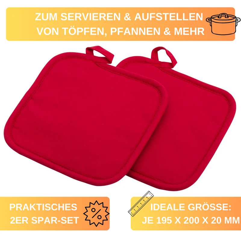 Thiru Topflappen 2er Set aus Baumwolle mit rutschfestem Neopren und Aufhängöse, hitzebeständig bis 230°C