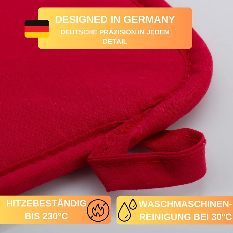 Thiru Topflappen 2er Set aus Baumwolle mit rutschfestem Neopren und Aufhängöse, hitzebeständig bis 230°C