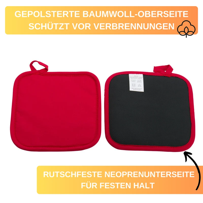Thiru Topflappen 2er Set aus Baumwolle mit rutschfestem Neopren und Aufhängöse, hitzebeständig bis 230°C