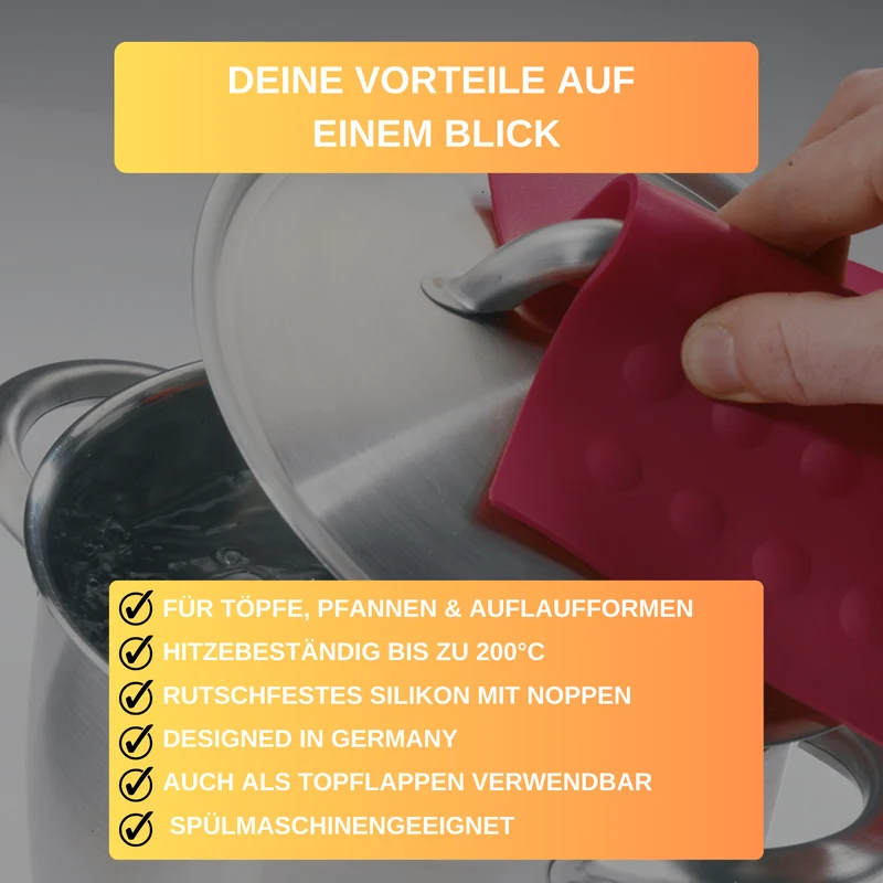 Thiru Topfuntersetzer und Topflappen aus rutschfestem Silikon mit Noppen - 2-tlg. - Zubehör für Töpfe, Pfannen sowie Auflauf- und Backformen