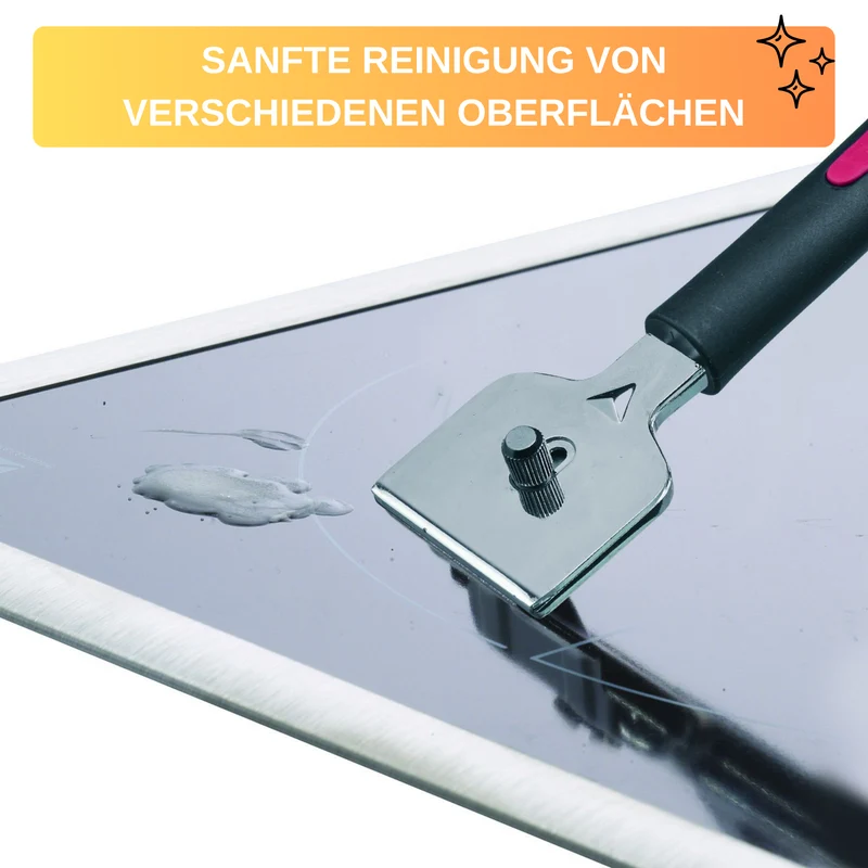 Thiru Universalschaber Ceranfeld- und Reinigungsschaber inklusive 5 Reinigungsklingen Made in Germany, Komfort-Soft-Touch-Griff, Aufhängeöse