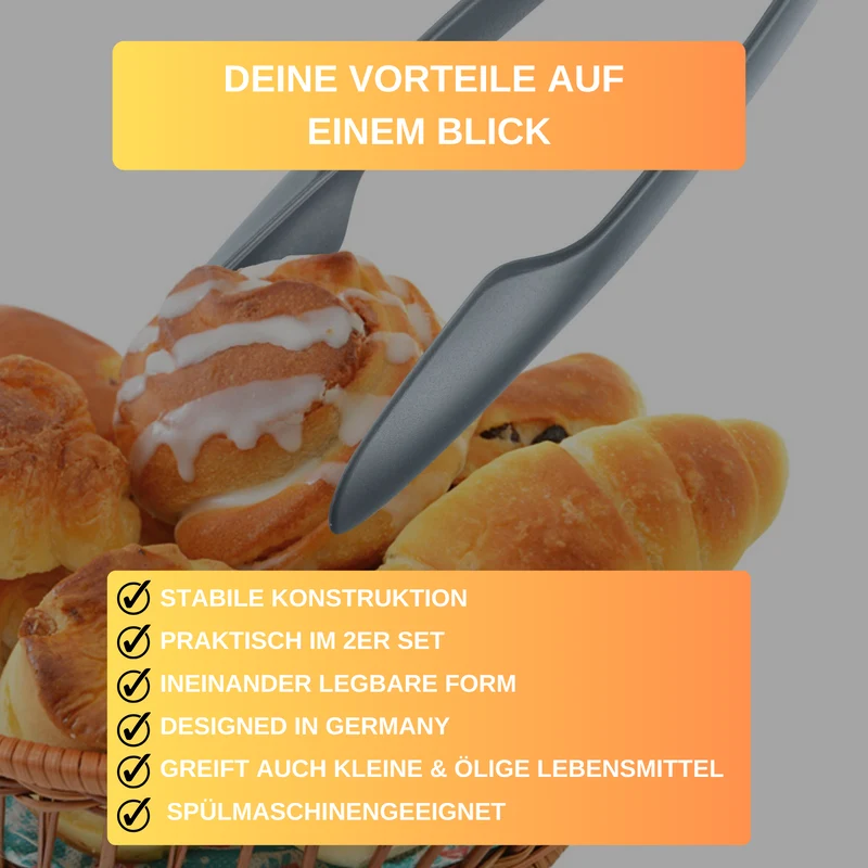 Thiru Buffetzangen Set, geeignet für kleine & ölige Lebensmittel, spezielle Ausformung, ineinander gelegt platzsparend aufbewahrt