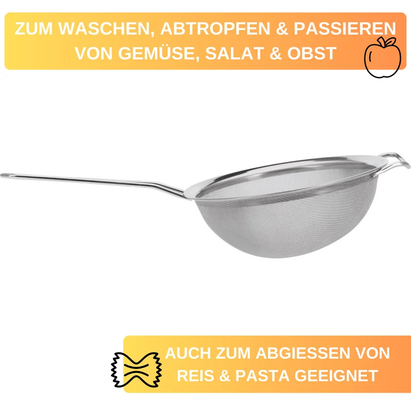 Thiru Küchensieb aus rostfreiem Edelstahl mit langem Griff und breiter Edelstahlkrempe