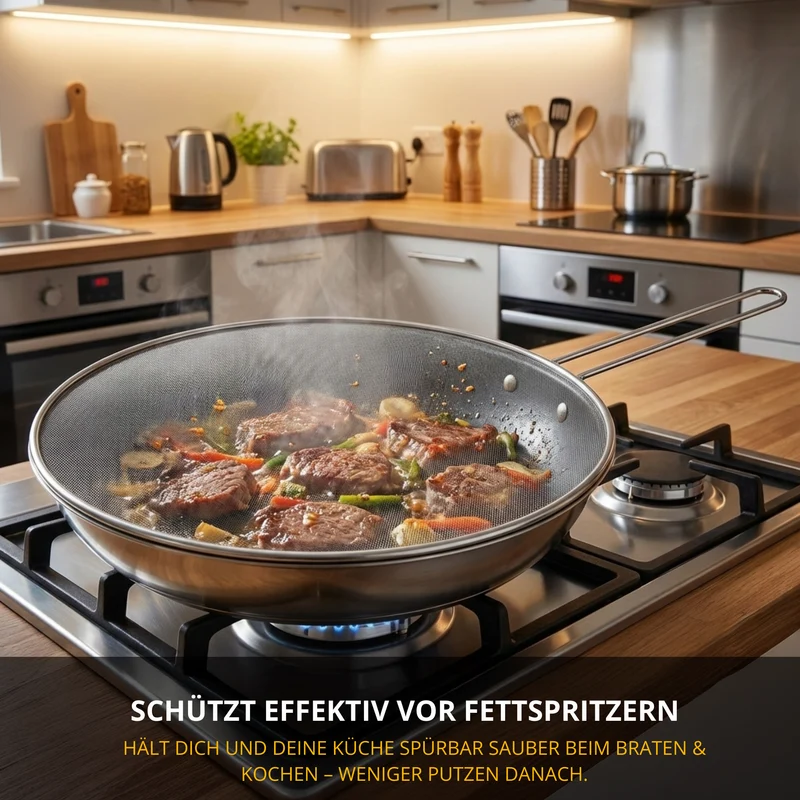 Thiru Spritzschutzdeckel ø 30 cm aus rostfreiem Edelstahl und engmaschigem Netz