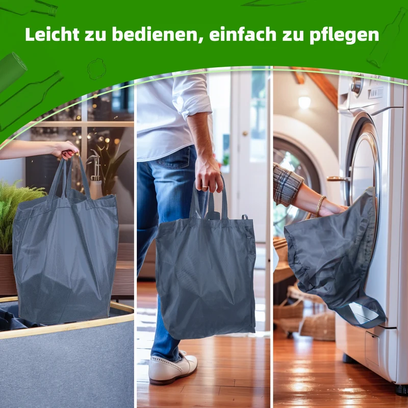 140L Pfandflaschen Sammelbehälter mit Deckel & XXL Tragetaschen, Flaschensammler für Leergut & Altglas, 2 Fächer Organizer mit Lochdesign, Recycling Behälter für Küche & Abstellraum (Grau)