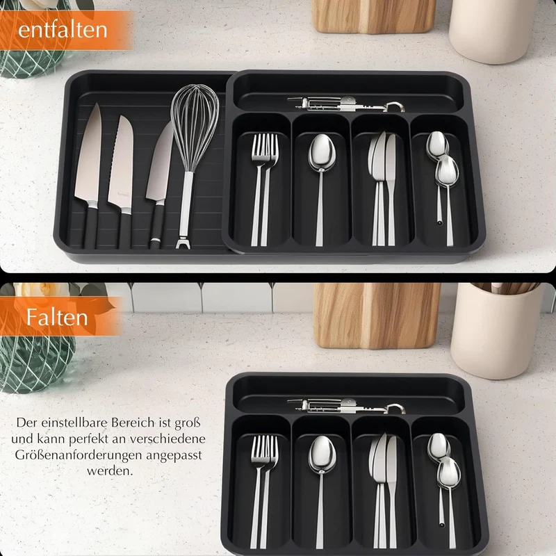 Besteckkasten für Schubladen, (32,5-59,5) Verstellbarer Besteckeinsatz, Schubladen organizer küche