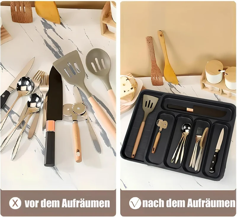 Besteckkasten für Schubladen, (32,5-59,5) Verstellbarer Besteckeinsatz, Schubladen organizer küche