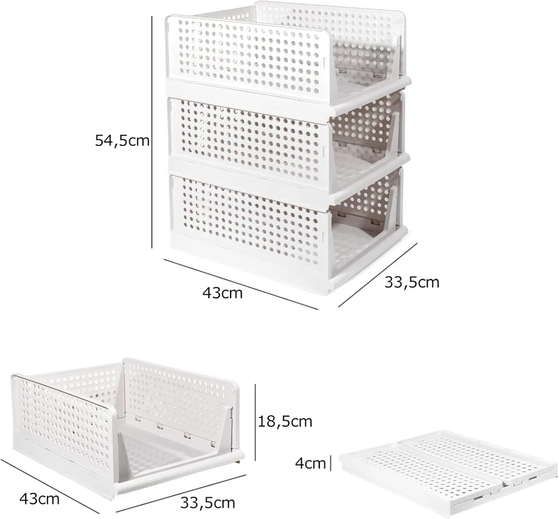 Schrank Organizer Kleiderschrank 3 Stück, Faltbare Aufbewahrungsbox, Ordnungssystem für Schubladen, Schließfächer, Kleiderschränke (Weiß)