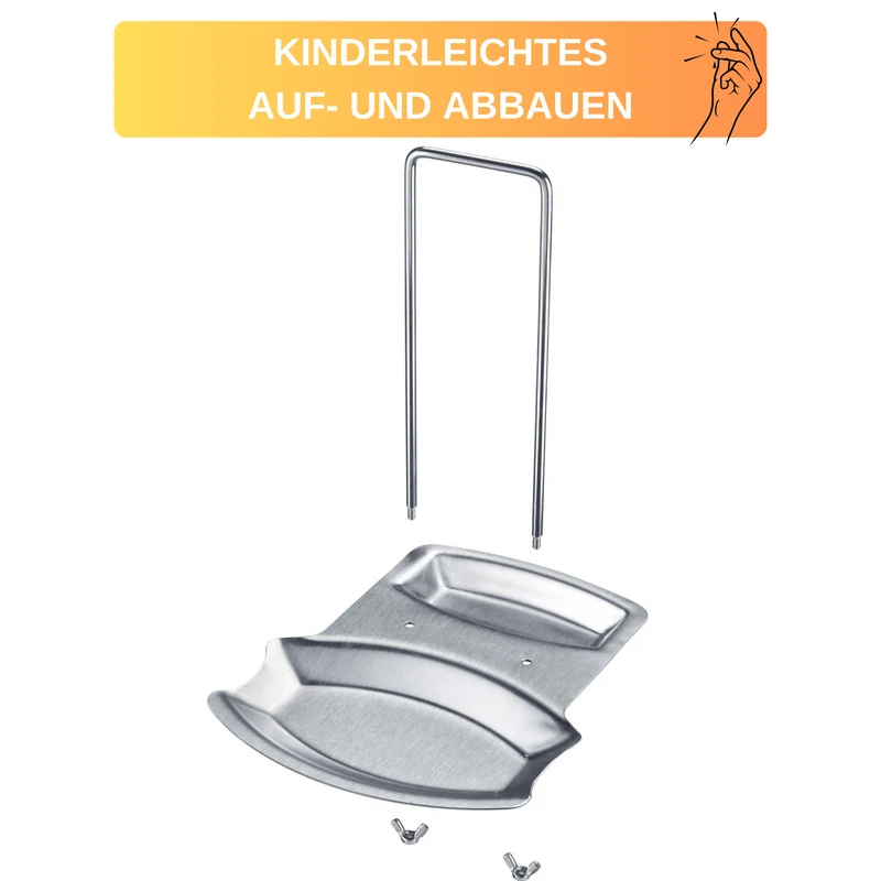 Thiru Geschirrständer Ablage für Deckel + Löffel aus rostfreiem Edelstahl mit tiefen Mulden, für Deckel mit ø 16-32 cm, einfache Montage