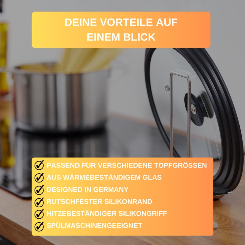 Thiru Universaldeckel mit Silikonrand und stabilem Griff, hitzebständig bis 200 °C