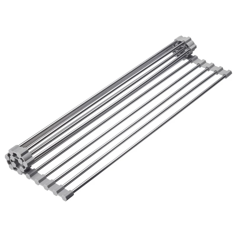 Thiru Abtropfmatte rollbar, aus rostfreiem Edelstahl - 29 cm x 47 cm, mit Silikonkante