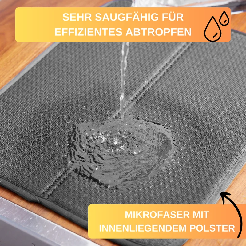 Thiru Abtropfmatte mit Geschirrhalter, 60 x 46 cm, mit saugfähigem Mikrofaser-Polster