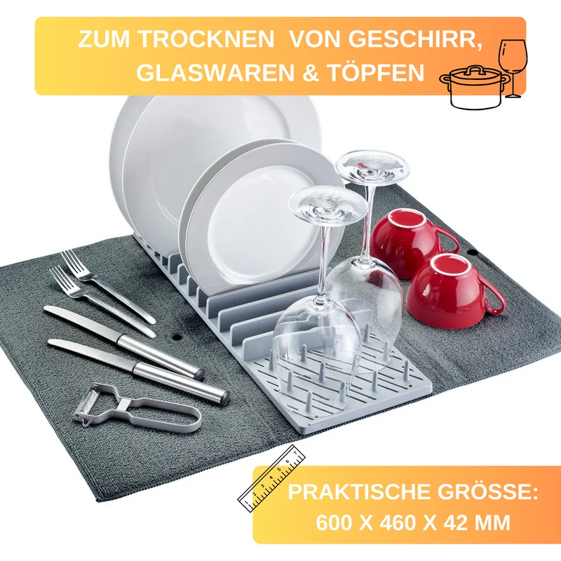 Thiru Abtropfmatte mit Geschirrhalter, 60 x 46 cm, mit saugfähigem Mikrofaser-Polster