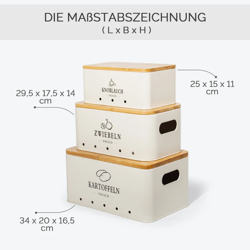 Kartoffel Aufbewahrungsbox [3er Set], Weg für Zwiebel Kartoffel Aufbewahrung und Knoblauch Aufbewahrung, hält Gemüse länger frisch (Matt Beige)