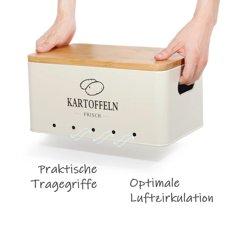 Kartoffel Aufbewahrungsbox [3er Set], Weg für Zwiebel Kartoffel Aufbewahrung und Knoblauch Aufbewahrung, hält Gemüse länger frisch (Matt Beige)