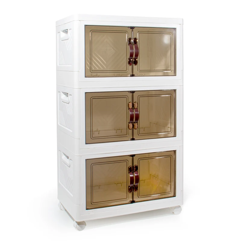 33L x 3, Faltbare Aufbewahrungsbox mit Deckel,Aufbewahrungsregal mit boxen,Stapelboxen,Kunststoffbox mit Türen49.5*31.5*84.5cm