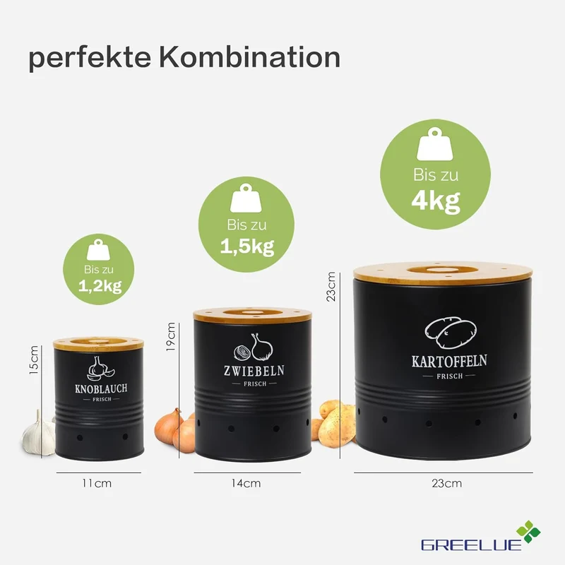 Premium Kartoffel Aufbewahrungsbox [3er Set], Kartoffeln, Zwiebeln und Knoblauch Aufbewahrung, Hält Gemüse Länger Frisch