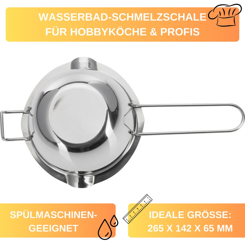 Thiru Fonduetopf Wasserbad-Schmelzschale Edelstahl - ø 11 cm innen, 6 cm hoch, spülmaschinengeeignet