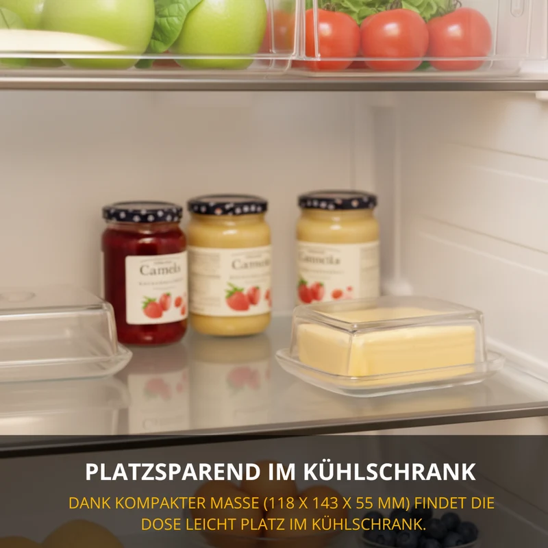 Thiru Butterdose Glas – platzsparend, mit Relief-Deckel für sicheres Greifen