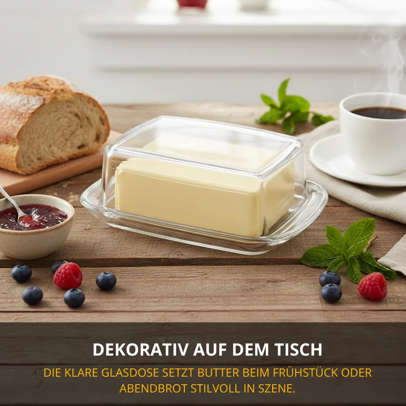 Thiru Butterdose Glas – platzsparend, mit Relief-Deckel für sicheres Greifen