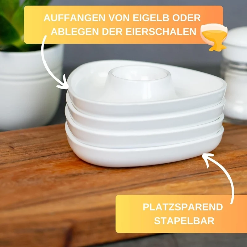 Thiru Eierbecher Weiß Premium Stapelbar inkl. Eidorn im 6er Set, inklusive Eidorn, mit Ablage, 6er Set, stapelbar