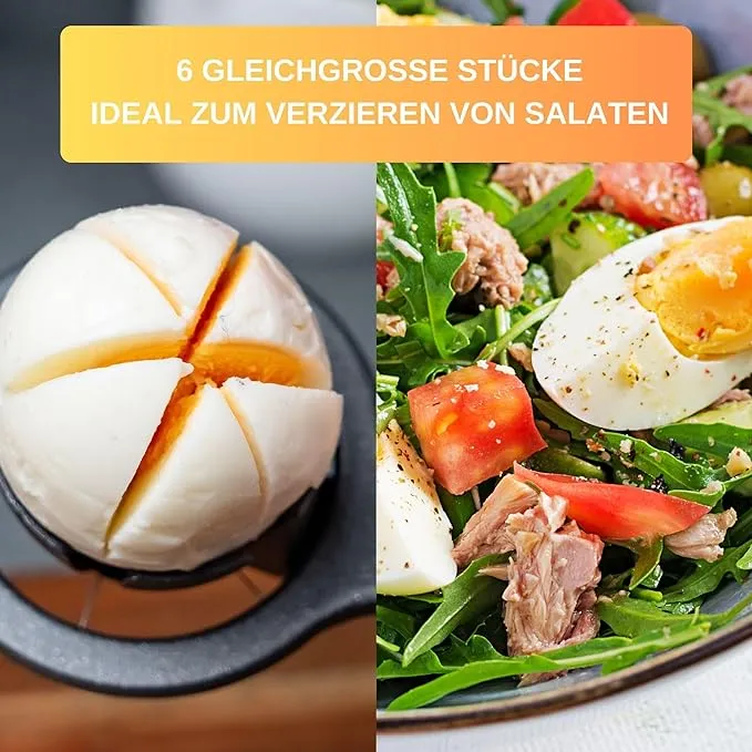 Thiru Eierschneider Premium Mehrzweck mit Edelstahl Schneiddrähten für Eiergröße S-L, Edelstahl Schneiddrähte, Eiergröße S-L, Rezept E-Book, Made in Germany