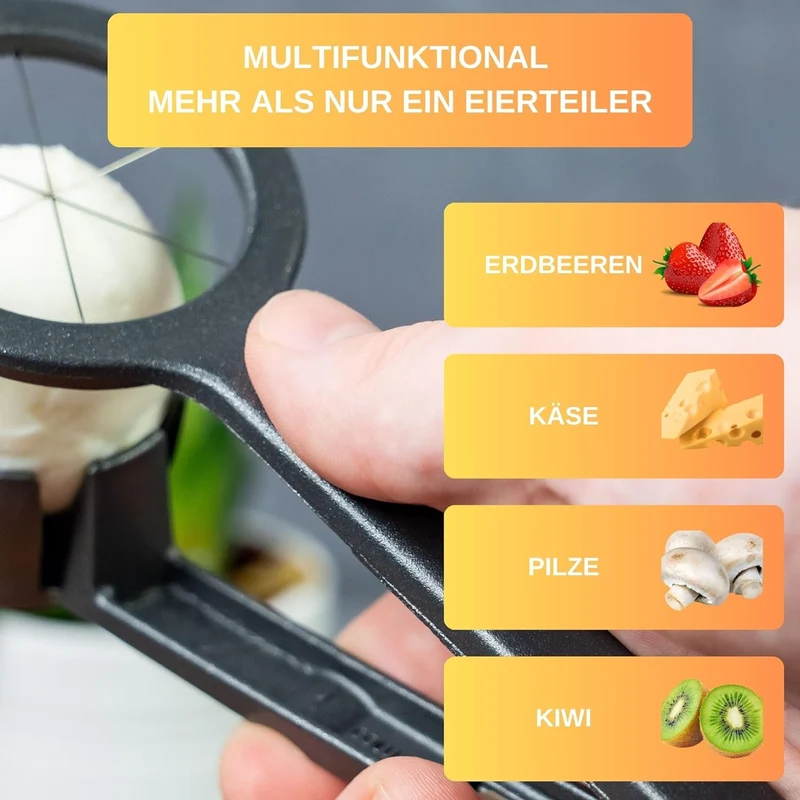 Thiru Eierschneider Premium Mehrzweck mit Edelstahl Schneiddrähten für Eiergröße S-L, Edelstahl Schneiddrähte, Eiergröße S-L, Rezept E-Book, Made in Germany